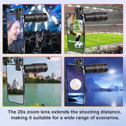 مجموعة ملحقات عدسة Telephoto لهواتف iPhone وAndroid مع مشبك ثلاثي القوائم، 28X HD لسهولة الاستخدام ولقطات مذهلة للمشاهد التي تتجاوز 3 أمتار in Kuwait