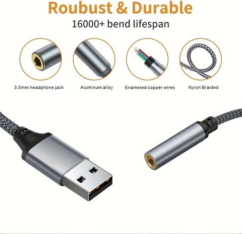 5.51inch USB Sound Card USB to 3.5mm Audio Earphone Adapter External Sound Card Audio Card for Mic Headphone Computer PC in Saudi Arabia