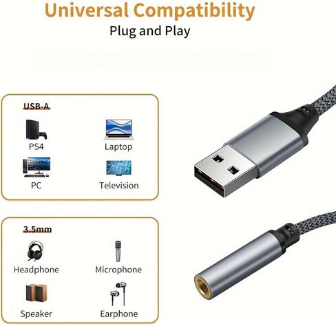 5.51inch USB Sound Card USB to 3.5mm Audio Earphone Adapter External Sound Card Audio Card for Mic Headphone Computer PC in Saudi Arabia