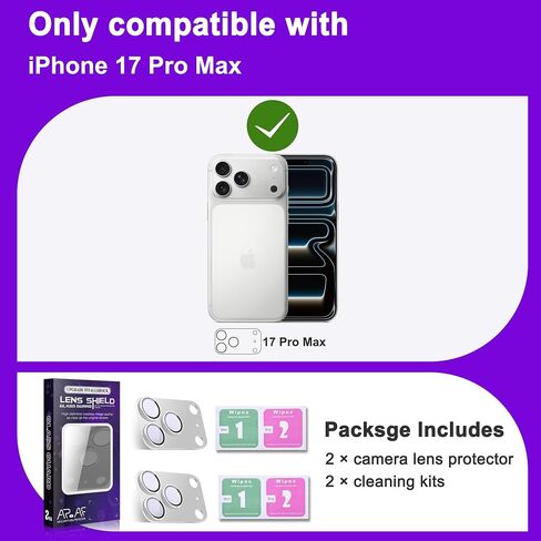 2 Pack Camera Lens Protector for iPhone 17 Pro Max[ Drop Protection ] AR Tempered Glass Strong Adsorption Metal Camera Cover Screen | Silvery Finish in Saudi Arabia