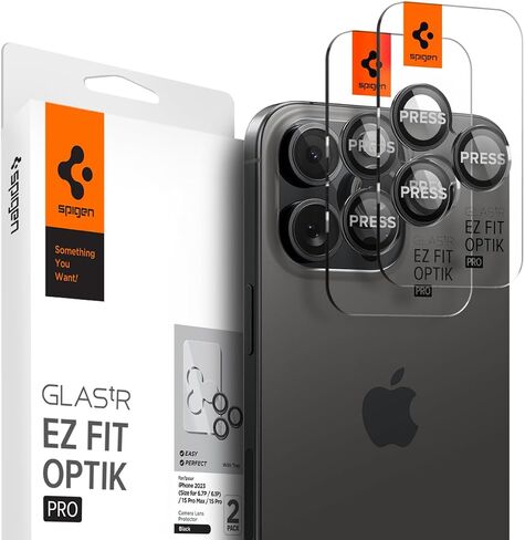 Spigen Camera Lens Screen Protector [GlasTR EZ Fit Optik Pro] Designed for iPhone 14 Pro Max/iPhone 14 Pro [Case Friendly] - Black [2 Pack] in Saudi Arabia