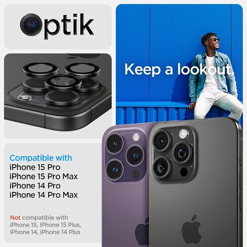 Spigen Camera Lens Screen Protector [GlasTR EZ Fit Optik Pro] Designed for iPhone 14 Pro Max/iPhone 14 Pro [Case Friendly] - Black [2 Pack] in Saudi Arabia