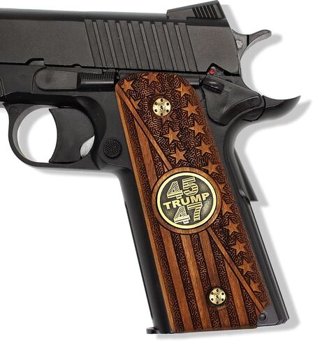 URAY 1911 Wood Grips with 45-47 Trump Medallion and American Flag Design - Premium 1911 Pistol Grips for Colt Kimber Taurus Remington and Full-Size 1911 Models in Saudi Arabia