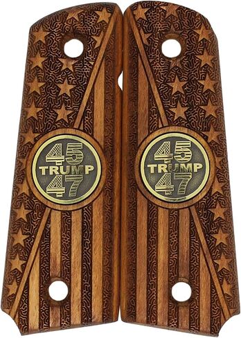 URAY 1911 Wood Grips with 45-47 Trump Medallion and American Flag Design - Premium 1911 Pistol Grips for Colt Kimber Taurus Remington and Full-Size 1911 Models in Saudi Arabia