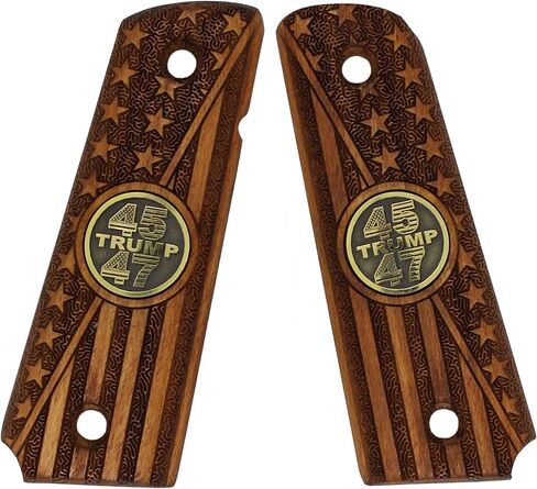 URAY 1911 Wood Grips with 45-47 Trump Medallion and American Flag Design - Premium 1911 Pistol Grips for Colt Kimber Taurus Remington and Full-Size 1911 Models in Saudi Arabia