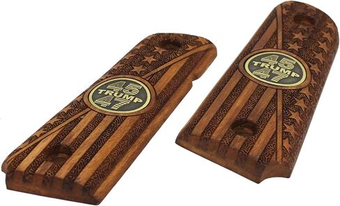 URAY 1911 Wood Grips with 45-47 Trump Medallion and American Flag Design - Premium 1911 Pistol Grips for Colt Kimber Taurus Remington and Full-Size 1911 Models in Saudi Arabia