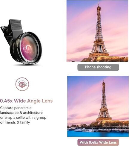 2 in 1 Cell Phone 0.45X Wide Angle and Macro Lens Clip-On Set for Smartphone Photography Travel Outdoor Scenery Portrait Close Up Shots in Saudi Arabia