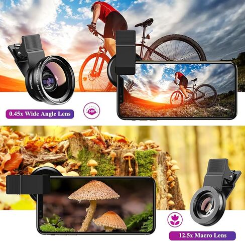 2 in 1 Cell Phone 0.45X Wide Angle and Macro Lens Clip-On Set for Smartphone Photography Travel Outdoor Scenery Portrait Close Up Shots in Saudi Arabia