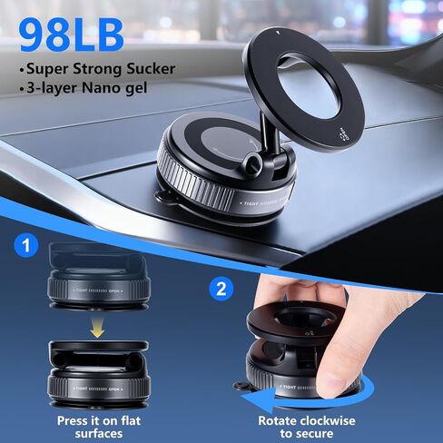 Vacuum Magnetic Suction Car Phone Holder Fold-able and and Hands-Free 360° Adjustable Rotation Phone Mount, Compatible with All Smartphones in Saudi Arabia
