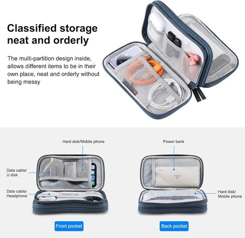 Electronic Organizer Double Layers Storage Bag for Cables, Charger, Power Bank, Phones, Earphones(Dark Blue) in Saudi Arabia