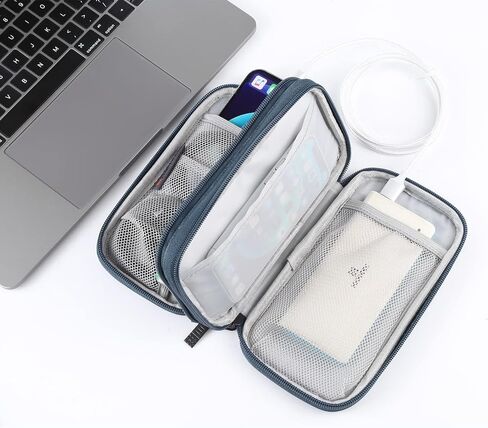 Electronic Organizer Double Layers Storage Bag for Cables, Charger, Power Bank, Phones, Earphones(Dark Blue) in Saudi Arabia