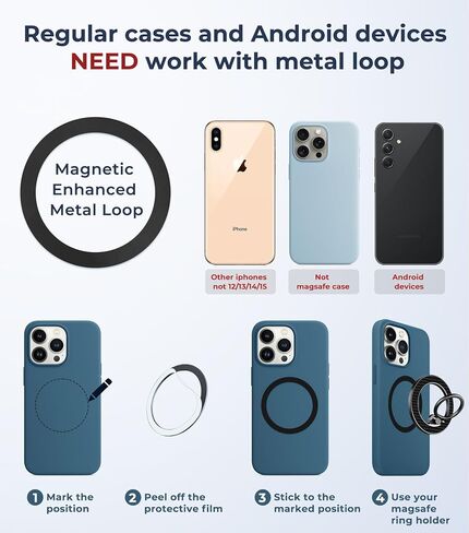 【جميع المعادن، لامعة للغاية】 حامل حلقة هاتف مغناطيسي لـ Magsafe، حامل حامل بحلقة إصبع مغناطيسية، متوافق مع ملحقات Mag Safe للنساء iPhone 16 e,15,14,13,17 Pro/Max/Plus in Kuwait