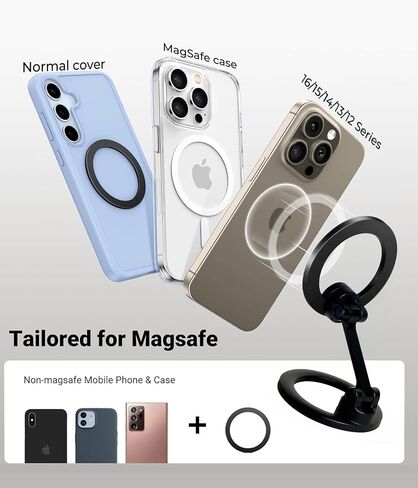 【جميع المعادن، لامعة للغاية】 حامل حلقة هاتف مغناطيسي لـ Magsafe، حامل حامل بحلقة إصبع مغناطيسية، متوافق مع ملحقات Mag Safe للنساء iPhone 16 e,15,14,13,17 Pro/Max/Plus in Kuwait