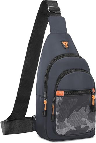 MOSISO Small Sling Backpack Crossbody Sling Bag, Lightweight Hiking Daypack Shoulder Chest Bag with Camouflage Front Pocket, Gray in Saudi Arabia