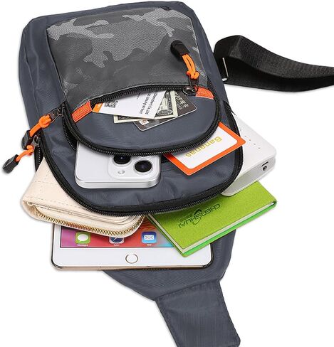 MOSISO Small Sling Backpack Crossbody Sling Bag, Lightweight Hiking Daypack Shoulder Chest Bag with Camouflage Front Pocket, Gray in Saudi Arabia