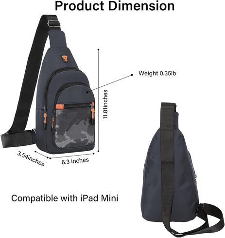 MOSISO Small Sling Backpack Crossbody Sling Bag, Lightweight Hiking Daypack Shoulder Chest Bag with Camouflage Front Pocket, Gray in Saudi Arabia