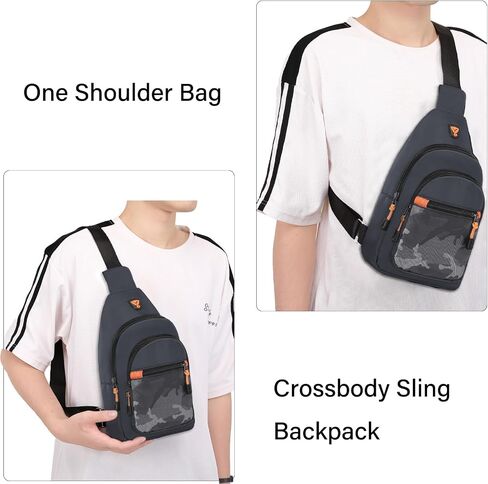MOSISO Small Sling Backpack Crossbody Sling Bag, Lightweight Hiking Daypack Shoulder Chest Bag with Camouflage Front Pocket, Gray in Saudi Arabia