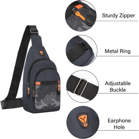 MOSISO Small Sling Backpack Crossbody Sling Bag, Lightweight Hiking Daypack Shoulder Chest Bag with Camouflage Front Pocket, Gray in Saudi Arabia