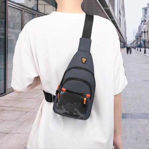 MOSISO Small Sling Backpack Crossbody Sling Bag, Lightweight Hiking Daypack Shoulder Chest Bag with Camouflage Front Pocket, Gray in Saudi Arabia