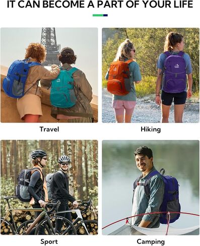 WATERFLY Hiking Packable Daypack Backpack: 25L Ultra Lightweight Day Pack for Woman Man - Small Compact Folding Back Pack for Outdoor Sport Cycling Camping Travel Trip - Black in Saudi Arabia