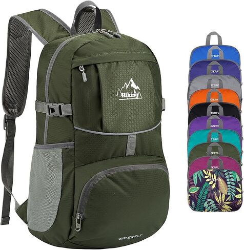 WATERFLY Hiking Packable Daypack Backpack: 25L Ultra Lightweight Day Pack for Woman Man - Small Compact Folding Back Pack for Outdoor Sport Cycling Camping Travel Trip - Black in Saudi Arabia