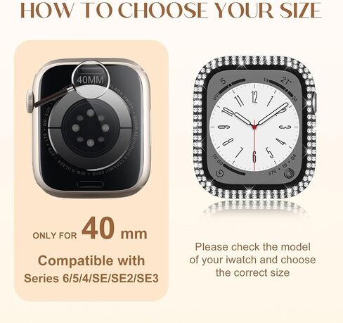 Adorve 6 Pack Bling Covers for Apple Watch Screen Protector 40mm Series 6/5/4/SE3/SE2 Women, Glitter Diamond Bumper Case with Tempered Glass Overall Protection Anti-Scratch Face Cover for iWatch 40mm in Saudi Arabia