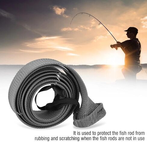 Braided Sleeve Expandable Casting Fishing Rod Pole Cover Protector (Grey) in Saudi Arabia