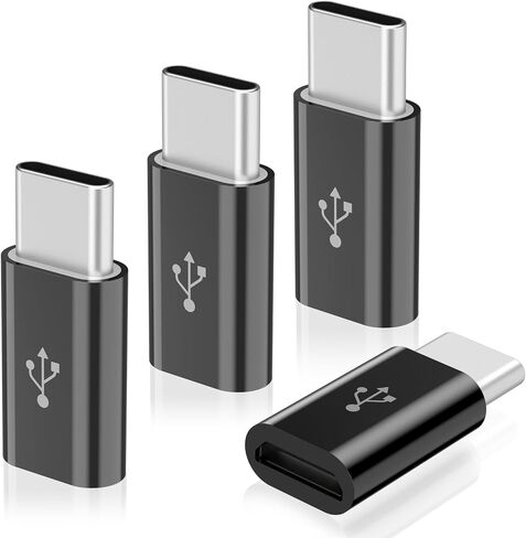 4 Pack Micro USB to USB C Adapter, Micro-USB Female to USB-C Male OTG Adapter Compatible with iPhone 15 16 17,Samsung Galaxy S10 S9 S8 S7, MacBook, LG, Huawei, Type-C Phones, Tablets (Black) in Saudi Arabia