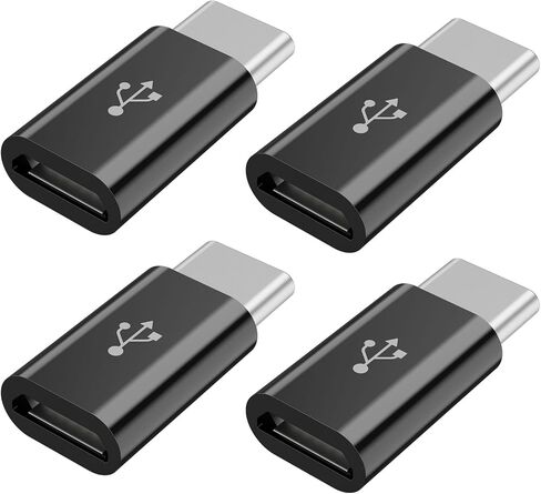 4 Pack Micro USB to USB C Adapter, Micro-USB Female to USB-C Male OTG Adapter Compatible with iPhone 15 16 17,Samsung Galaxy S10 S9 S8 S7, MacBook, LG, Huawei, Type-C Phones, Tablets (Black) in Saudi Arabia