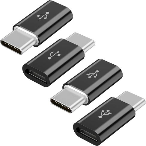 4 Pack Micro USB to USB C Adapter, Micro-USB Female to USB-C Male OTG Adapter Compatible with iPhone 15 16 17,Samsung Galaxy S10 S9 S8 S7, MacBook, LG, Huawei, Type-C Phones, Tablets (Black) in Saudi Arabia