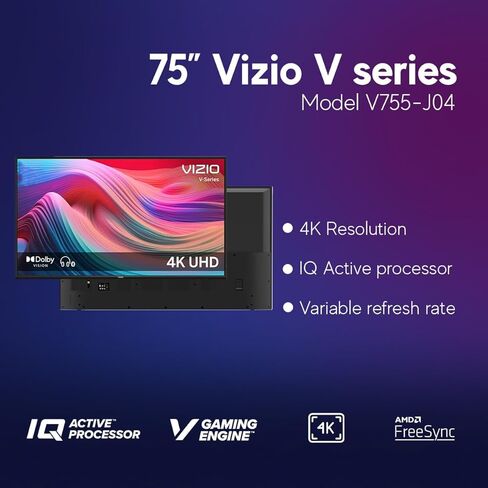 VIZIO 75-Inch V-Series, Class 4K UHD Smart TV, Dolby Vision HDR, V-Gaming Engine, AMD FreeSync, AirPlay and Chromecast Built-in + Free Wall Mount (No Stands), V755-J04 (Renewed) in Kuwait