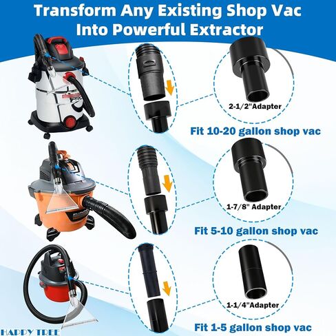 Happy Tree Universal تناسب جميع متاجر Vacs الكبيرة مقاس 7-1/2" رأس استخراج شفاف مع محولات 2-1/2" و1-7/8" و1-1/4" للتفصيل التلقائي، ومرفق مستخرج Shop Vac للأطفال من 1 إلى 26 عامًا المكانس الكهربائية الرطبة جالون in Kuwait