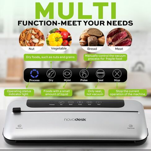 75KPa 6-in-1 Automatic Vacuum Sealer Machine | Digital Food Saver with Pulse Function | Dry & Moist Food Modes | Includes 12 Vacuum Bags, External Sliding Blade & External VAC for Jars/Containers in Saudi Arabia