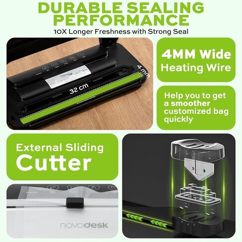 75KPa 6-in-1 Automatic Vacuum Sealer Machine | Digital Food Saver with Pulse Function | Dry & Moist Food Modes | Includes 12 Vacuum Bags, External Sliding Blade & External VAC for Jars/Containers in Saudi Arabia