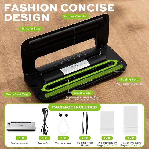 75KPa 6-in-1 Automatic Vacuum Sealer Machine | Digital Food Saver with Pulse Function | Dry & Moist Food Modes | Includes 12 Vacuum Bags, External Sliding Blade & External VAC for Jars/Containers in Saudi Arabia