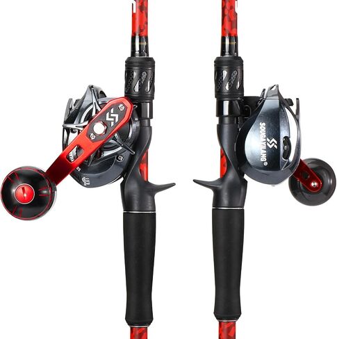 مجموعة بكرة قضيب Sougayilang Baitcaster، صنارة صيد مكونة من قطعتين مع بكرة صب مقاس 400، مقعد بكرة ألومنيوم لصيد الأسماك المسكي in Saudi Arabia