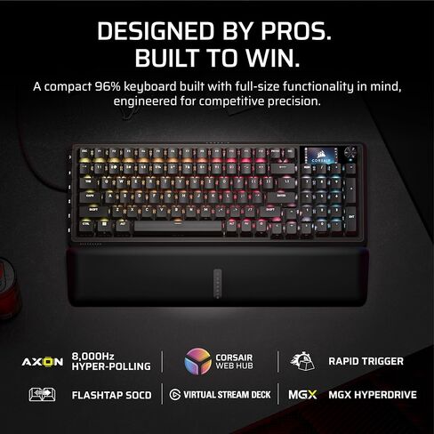 لوحة مفاتيح ألعاب ميكانيكية مغناطيسية سلكية من Corsair Vanguard PRO 96 - تخطيط 96%، مفاتيح MGX Hyperdrive، استقصاء 8000 هرتز، مشغل سريع، سطح تيار افتراضي، SOCD Flashtap، QWERTY US in Saudi Arabia