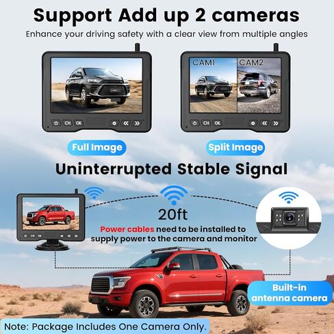 كاميرا احتياطية لاسلكية لتشغيل قابس السيارة: شاشة 5 بوصة HD 2 قناة سهلة الإعداد 1080P IP69K مقاومة للماء بالأشعة تحت الحمراء للرؤية الليلية بدون تأخير اختياري مزدوج القوس كاميرا الرؤية الخلفية للسيارة / الشاحنة / العربة / سيارات الدفع الرباعي / الشاحنة /  in Kuwait