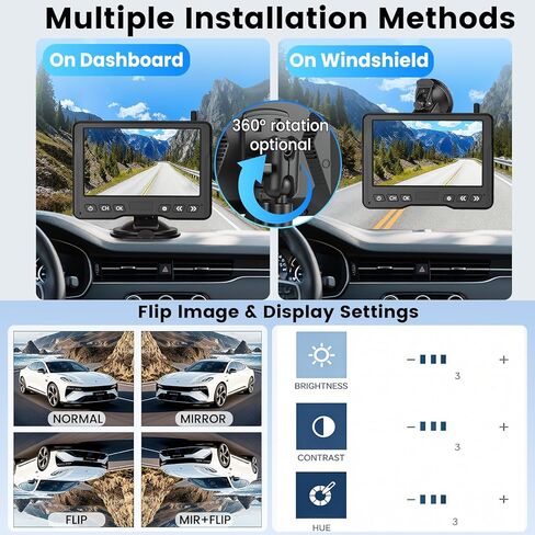 كاميرا احتياطية لاسلكية لتشغيل قابس السيارة: شاشة 5 بوصة HD 2 قناة سهلة الإعداد 1080P IP69K مقاومة للماء بالأشعة تحت الحمراء للرؤية الليلية بدون تأخير اختياري مزدوج القوس كاميرا الرؤية الخلفية للسيارة / الشاحنة / العربة / سيارات الدفع الرباعي / الشاحنة /  in Kuwait