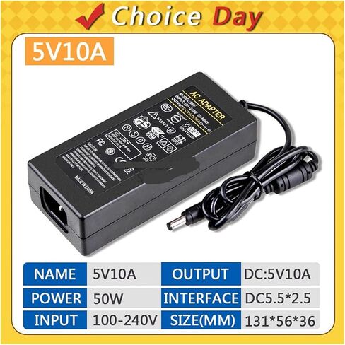 5V10A Power Adapter, AC-DC Converter 100-240V, 5.5x2.5mm(US Plug) in Saudi Arabia