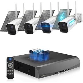 《100% Wire-Free》Wireless Outdoor Security Camera System, Solar Powered WiFi Cameras Systems with PIR Motion Detection, Home Video Surveillance DVR Kits in Kuwait