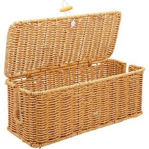 2PCS Cable Management Box, Handmade Rattan Cable Organizer, Open Slots Cords Hider Box Cord Basket Under Desk Cord Organizer for Computer Router USB Hub & Power Strip in Kuwait