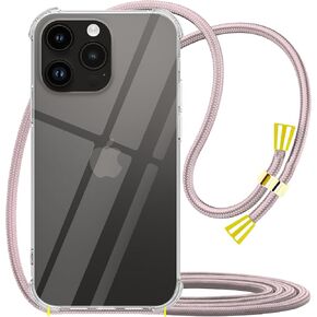 YESPURE حافظة شفافة لهاتف iPhone 17 قابلة للتعديل مع حزام رقبة متقاطع للنساء من مادة TPU المطاطية الناعمة غطاء حماية شفاف مضاد للصدمات لهاتف iPhone 17 - ذهبي وردي in Kuwait