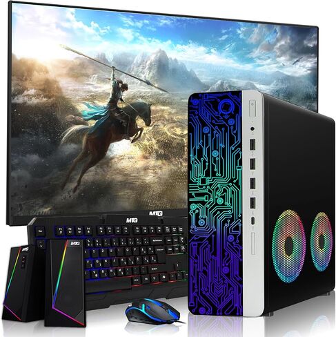كمبيوتر HP G4 Desktop RGB كمبيوتر Intel i7-8th Gen، 16GB DDR4 Ram 512GB SSD، شاشة منحنية 24 بوصة، مكبر صوت RGB، لوحة مفاتيح RGB مع مفتاح AI- Copilot، 2X ARGB Fan WiFi، Win 11 Home (متجدد) in Saudi Arabia