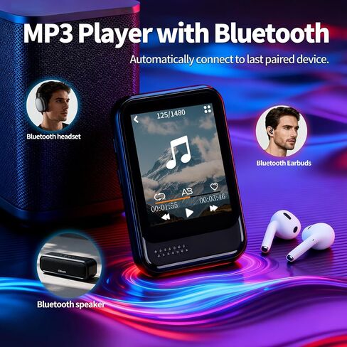 مشغل MP3 مع بلوتوث، مشغل MP3 صغير مع مكبر صوت، فتحة بطاقة Micro SD مدمجة، مشغل موسيقى محمول مع راديو FM، فيديو، مسجل صوت، سماعات أذن، للأطفال، الرياضة والهدايا، بحد أقصى 512 جيجابايت in Saudi Arabia