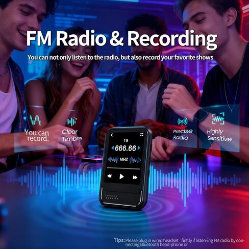 مشغل MP3 مع بلوتوث، مشغل MP3 صغير مع مكبر صوت، فتحة بطاقة Micro SD مدمجة، مشغل موسيقى محمول مع راديو FM، فيديو، مسجل صوت، سماعات أذن، للأطفال، الرياضة والهدايا، بحد أقصى 512 جيجابايت in Saudi Arabia
