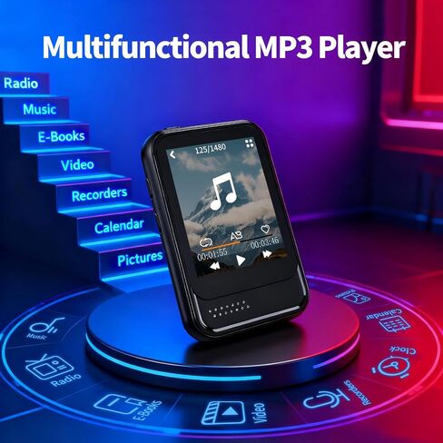 مشغل MP3 مع بلوتوث، مشغل MP3 صغير مع مكبر صوت، فتحة بطاقة Micro SD مدمجة، مشغل موسيقى محمول مع راديو FM، فيديو، مسجل صوت، سماعات أذن، للأطفال، الرياضة والهدايا، بحد أقصى 512 جيجابايت in Saudi Arabia