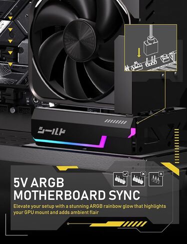 EZDIY-FAB Shield ARGB حامل GPU عمودي مع كابل PCIe 5.0 Riser، دعامة GPU عمودية تدعم سلسلة RTX 50، زاوية قابلة للتعديل 20 درجة، تركيب مغناطيسي وفتحة مروحة، مزامنة ARGB 5V - أبيض 600 مم in Saudi Arabia