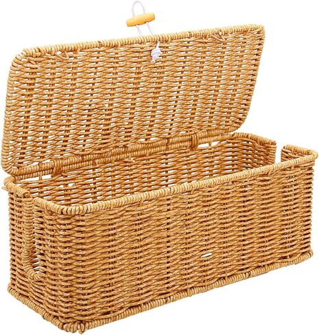 صندوق إدارة الكابلات مكون من قطعتين، منظم كابلات الروطان مصنوع يدويًا، فتحات مفتوحة لصندوق إخفاء الأسلاك وسلة سلك تحت المكتب منظم سلك لجهاز راوتر USB وشريط الطاقة in Kuwait