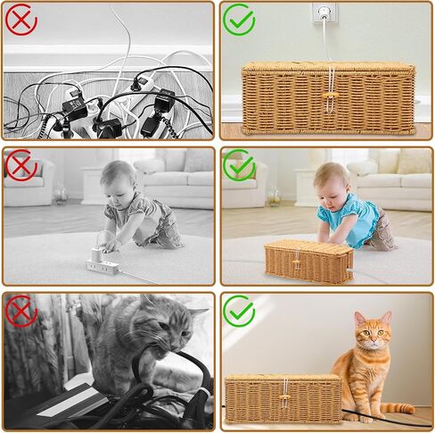 صندوق إدارة الكابلات مكون من قطعتين، منظم كابلات الروطان مصنوع يدويًا، فتحات مفتوحة لصندوق إخفاء الأسلاك وسلة سلك تحت المكتب منظم سلك لجهاز راوتر USB وشريط الطاقة in Kuwait